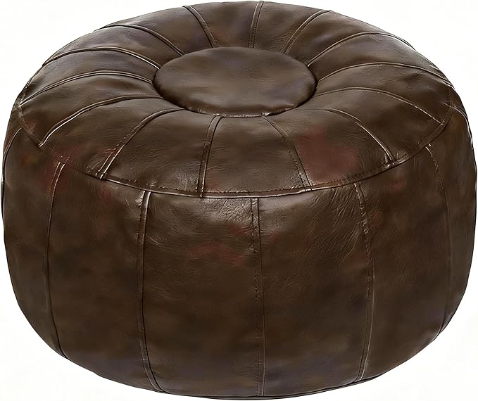 Thgonwid Unstuffed Moroccan Storage Pouf Foot Stool Ottoman Seat Handmade Faux Leather Bean Bag Floor Chair Foot Rest for Living Room, Bedroom or Balcony (Deep Coffee)