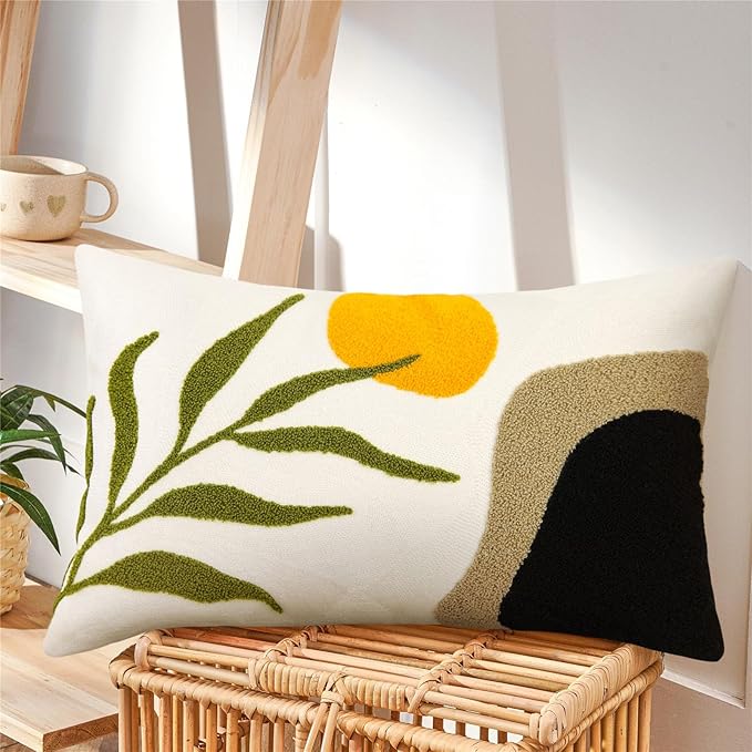 JASEN Boho Lumbar Decorative Pillow Cover, Abstract Geo Throw Pillow Cover Retro Mid Century Cushion Case Pillowcase for Couch Sofa Bedroom (12×20inch,Only 1 Cover)