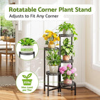 Plant Stand Indoor Outdoor, 5 Tier Corner Metal Flower Display Holder Shelf, Folding Tall Rack for Patio Balcony Porch Garden Living Room House, Heavy Duty Wrought Iron Plant Shelf- BlackWave