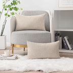MIULEE Pack of 2 Couch Throw Pillow Covers 12x20 Inch Soft Light Brown Chenille Lumbar Pillow Covers for Sofa Living Room Solid Dyed Cases