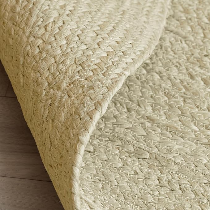 HOMEMONDE Braide Natural Jute Rug 5'x8' Boho Home Decor Area Rug - Barley White Hand Woven Rustic Vintage Reversible for Bedroom, Kitchen, Living Room, Hallway, Dining Room