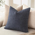 Foindtower Set of 2 Decorative Linen Check Throw Pillow Covers Neutral Farmhouse Vintage Cushion Covers Modern Boho Home Decor for Sofa Chair Couch Bedroom Living Room,26×26 Inch,Navy Blue