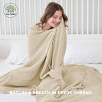 Cosy Family 4 Layer Muslin Bed Blanket - Breathable and Lightweight Gauze Boho Blanket for Spring, Soft 100% Cotton Muslin Blanket, Light Tan, 80x90 Inches