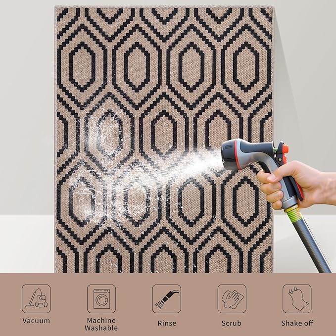 Tangsoo Easy Jute Rug 2x6 Washable Runner Rug for Hallways,Neutral Geometric Thin Non-Slip Indoor Carpet Runner Farmhouse Long Outdoor Rnner Mat for Kitchen Entryway Laundry Bedroom