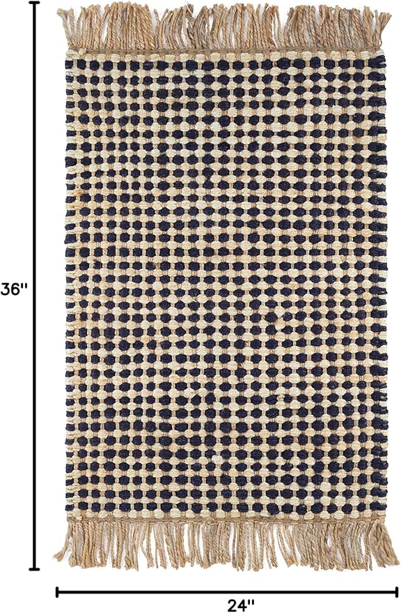 Dash & Albert Kuba Black Handwoven Jute Rug, 2 X 3 Feet, Black Geometric Pattern