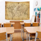 GOAOK Old World Map Tapestry, Vintage Map Geographical Distribution Tapestry Wall Hanging, Brown Historical Atlas Educational World Map Poster for Classroom Bedroom Living Room Office 40x30 Inch