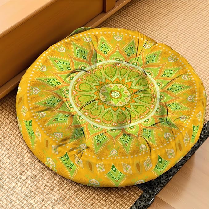 Mandala Meditation Cushion, Boho Meditation Mat, Meditation Pillows for Sitting on Floor, Cushions for Sitting in Home and Outdoor, Round Floor Pillows Cushion Seating for Yoga Accessories 22'' X 22''
