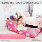 Butterfly Craze Floor Pillow Case, Mattress Bed Lounger Cover, Polka Hot Pink, Queen Size - Cozy Seating Solution for Kids & Adults, Recliner Cushion, for Reading, TV Time (Pillow Not Included)
