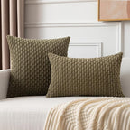 Kevin Textile 12x24 Inch Pillow Cover 1 Pack Boho Decorative Soft Striped Corduroy Lumbar Farmhouse Color Accent Rectangle Cushion Case for Living Room Couch Sofa Bed, Olive Green