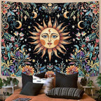 Aipon Sun and Moon Tapestry Hippie Boho Floral Wall Tapestry for Bedroom Aesthetic Colorful Flowers Vintage Celestial Botanical Plant Large Tapestries Wall Hanging for Living Room Dorm 80 x 60 Inch