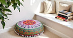 CRAFT KALA Large Round Bohemian Floor Pillow Pouf Cover Mandala Meditation Room Pillow Cover for Adults Boho Seating Poufs Cushion Cover for Kids Playroom Multi 6 Color 32" Round