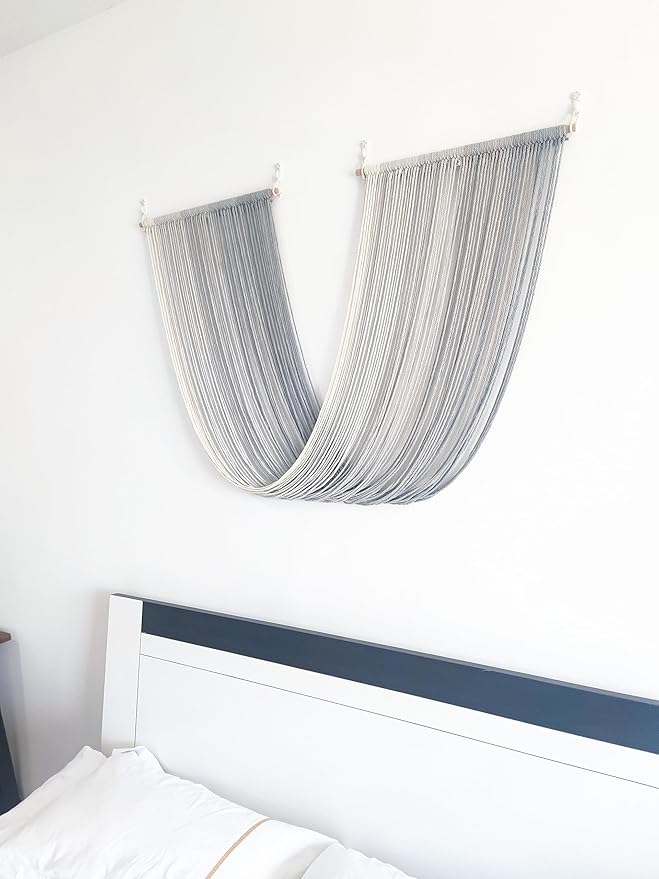 QULBUJ Dip Dye Large Macrame Wall Hanging Tie-Dye Yarn Tapestry Home Boho Wall Decor Ombre Art Headboard Bedroom Living Room 52" Wx34 L,Grey