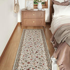 Rugcomf Vintage Paisley Runner Rug 2'7"x8' - Machine Washable, Non-Slip Low Pile Floral Carpet for Kitchen, Laundry, Bedroom, Bathroom - Beige