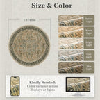 Washable Round Rugs 5ft, Low Pile Thin Circle Entryway Rugs Non Slip, Traditional Medallion Printed Circle Carpet 5 feet for Bedroom Living Room Kitchen Dining Room, Multi Brown/Green