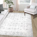 Washable 5×7 Area Rug for Living Room, Vintage Floral Rug Soft Non Slip Stain Resistant Boho Carpet for Bedroom Dinning Room Kitchen Home Office Grey