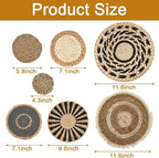 7 PCS Boho Wall Basket Decor, Handwoven Seagrass wall Hanging Baskets – Round Bohemian Wall basket for Farmhouse, Home, Room, Rustic Decor, Table Centerpiece (Black)