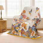 MACEVIA 100% Cotton Boho Throw Blanket, Soft Lightweight Butterfly Floral Design, 80"x90" Large Bedspread for Queen Bed, Couch Sofa, Cottagecore Decor(Butterfly Floral)