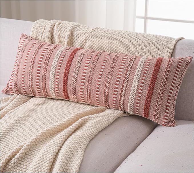 Boho Lumbar Pillow Covers 14x36 Long, Farmhouse Decorative Couch Pillow Cases, Rust Accent Pillows of Bed, Sofa Bedroom Living Room Home Decor Cushion Cover, Pack of 1