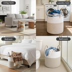 ShellKingdom Laundry Basket, Large Natural Rope Woven Storage Basket with Handles for Home, Living Room, Laundry, Storage Organizer for Blankets, Clothes, Toys, 19.7 x 14.96 INCH (2-Toned White Khaki)