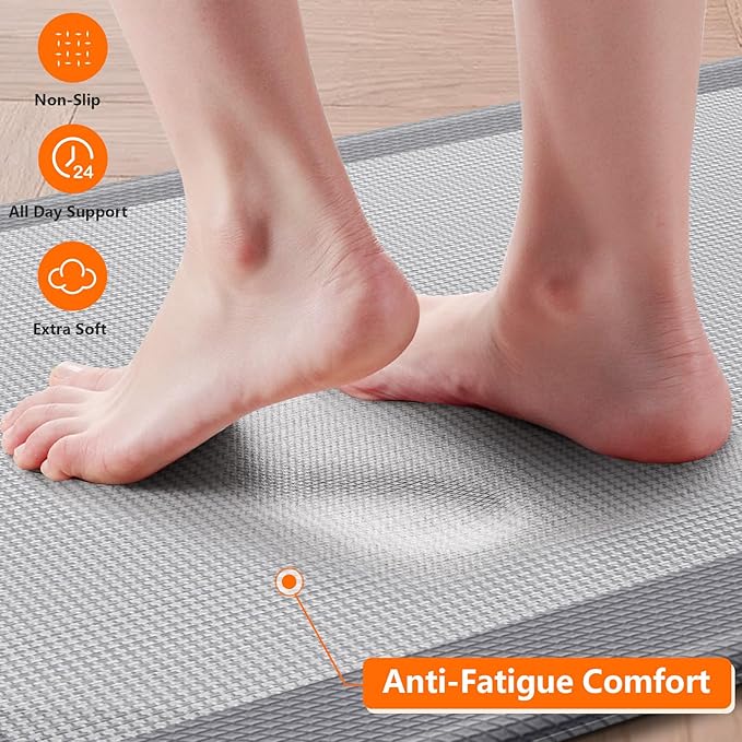 Kitchen Mats, 2PCS Kitchen Rugs for Floor, Cushioned Anti-Fatigue Mats for Kitchen Floor, Non-Slip Standing Desk Mat for Sink, Home, Laundry & Office, 17.3"x30"+17.3"x59" (Grey)