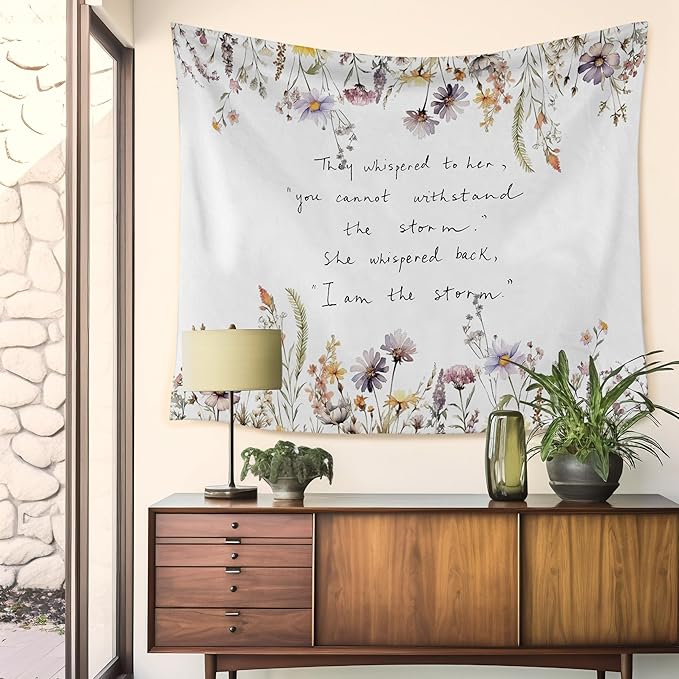 HUGANE Girls Nursery Tapestry, Wildflower Nursery Tapestry Wall Hanging, Positive Affirmations Floral Wall Blanket Backdrop Decor for Toddler Kids Girls Room Bedroom Dorm, 50x60 Inch