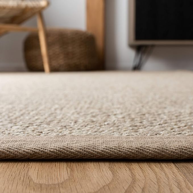 SAFAVIEH Area Rug 8x10 - Natural Fiber Collection - Large - Marble & Linen Color, Sisal, Woven Design with Border (NF143B)