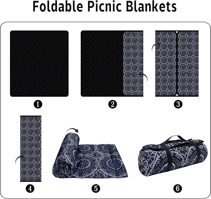 Extra Large Picnic Blankets Waterproof Foldable (80 "x 80") Beach Blanket Waterproof Sandproof,3-Layer Thicking Mat Outdoor Packable Camping Blanket