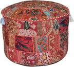 THE ART BOX Cotton Patchwork Vintage Boho Embroidered Bean Bag Seating Pouf Covers Ottoman Kids Stool Decorative Chair Boho Home Décor (14x22 Inches, Cover Only)