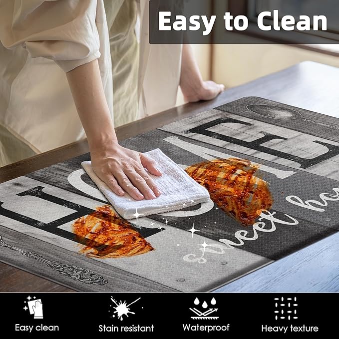 Arttown Farmhouse Anti-Fatigue Kitchen Rug Set of 2 Black Gray Wooden Cushioned Floor Standing Mat Waterproof Non-Slip Mat and PVC Ergonomic Comfort Foam Rug