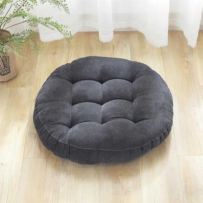 SK Studio Meditation Floor Pillow, Large Floor Cushions, Round Floor Cushion Seating for Adults Kids, Classroom Furniture Floor Pillow for Yoga Living Room, Dark Grey, 17" W x 17" L (Pack of 1)