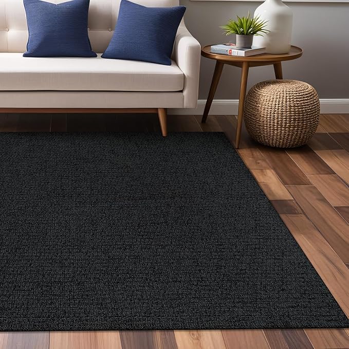 Easy Jute Rugs 5x7 Dark Gray Color Living Room Indoor Outdoor Area Rug for Farmhouse Patio and Kitchen Rug High Traffic Washable Easy to Clean Solid Boho Woven Design Outside Carpet (5 x 7)