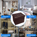 2PC Storage Ottoman, Folding Foot Stool with Thicker Foam Padded Seat Small Leather Storage Ottoman Bench Foot Rest for Living Room Foldable Coffee Table 17x13x13in,Brown