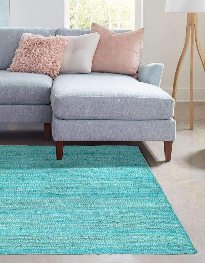 Unique Loom Braided Jute Collection Area Rug - Dhaka (5' 1" x 8' Rectangle, Turquoise)