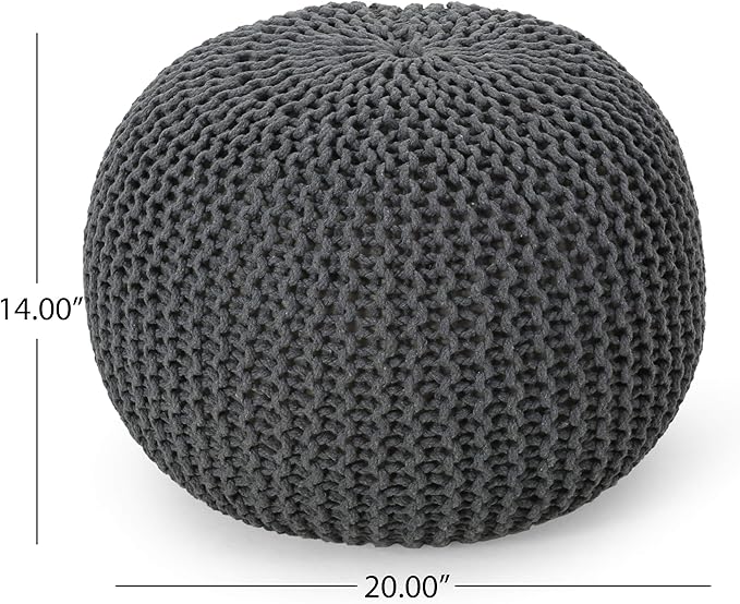 Nahunta Knitted Round Pouf - Cotton - Gray