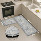 Arttown Kitchen Mats for Floor 2Pcs-Anti Fatigue Non Slip Mats for Kitchen Floor, Cushioned Waterproof & Stain-Resistant Boho Stripe Mat Set, Laundry Room, Office, Sink, Desk (Light Blue)