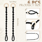 6 Pack Adjustable Macrame Plant Hanger Extender Handmade Woven Hanging Basket Extenders Connectable Rope Hanging Extension with Wooden Ring for Indoor Outdoor Plant Pot Holder(Black)