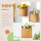 Boao 2 Pack Hanging Basket for Front Door Seagrass Wall Basket Hand Woven Different Sizes to Hold Flowers and Mail Wall Mounted Racks Storage Organize for Home Garden Farmhouse (Natural Color)