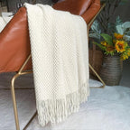 LOMAO Knitted Throw Blanket with Tassels Bubble Textured Lightweight Throws for Couch Cover Home Decor (Cream, 60x90)
