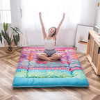 MAXYOYO Bohemian Futon Floor Mattress Boho Floral Style Japanese Tatami Mat Foldable Bed Portable Camping Sleeping Pad Lounger Couch Bed, Queen