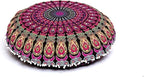 ICC 32 Inch Floor Pillows & Cushion covers Decorative Hippie Mandala Pouf Pillow covers Seating Meditation Cushion Cover Bohemian Large Boho Ottoman Case Pillowcase Couch Round Pink