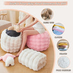 LIFEREVO Faux Rabbit Fur Round Inflatable Pouf Ottoman, 20 X 16 Waffle Bubble Fluffy Fuzzy Floor Poufs Foot Rest for Adults Kids Girls, Furry Pouf Chair Foot Stool Couch Home Decor, Anti-Slip, Beige