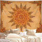 Accnicc Boho Mandala Floral Tapestry Vintage Bohemian Indian Tapestries for Bedroom Aesthetic Retro Orange Yellow Flower Extra Large Tapestry Wall Hanging for Dorm Living Room Decor 90 x 68 Inch