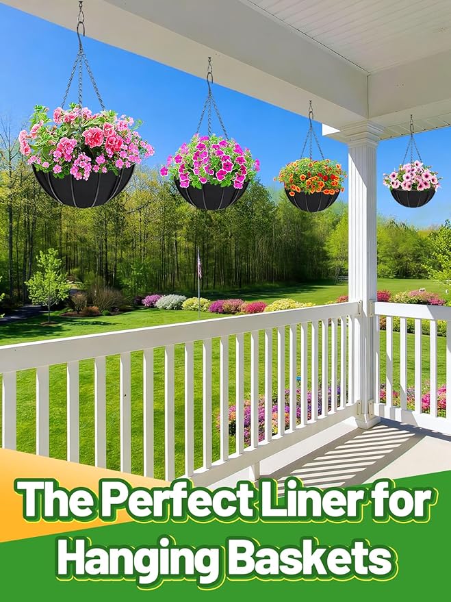 4pcs 14in Thick Felt Hanging Basket Liners - Heavy-Duty 400GSM Non-Woven Fabric Round Planter Liner for Garden Wall Flower Hanging Baskets, Replacement for Coco Fiber Liner