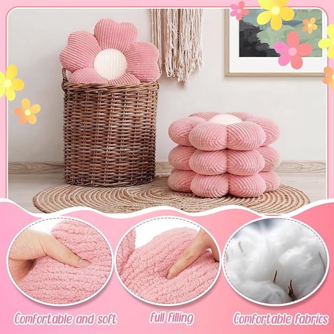 10 Pcs Cute Flower Pillow 15.75 Inch Flower Plush Throw Pillow Aesthetic Decorative Seating Cushion for Spring Back to School First Day of School Sofa Couch Bed Decor (Monochrome,Deep Pink)