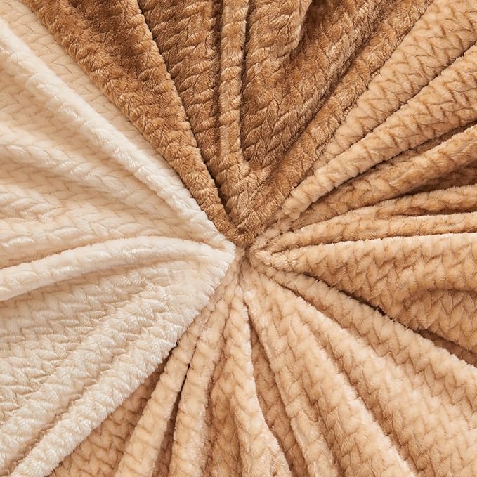 NEWCOSPLAY Super Soft Twin Blanket Ombre Brown Premium Silky Flannel Fleece Leaves Pattern Lightweight Bed Blanket All Season Use (Ombre Brown, Twin(60"x80"))