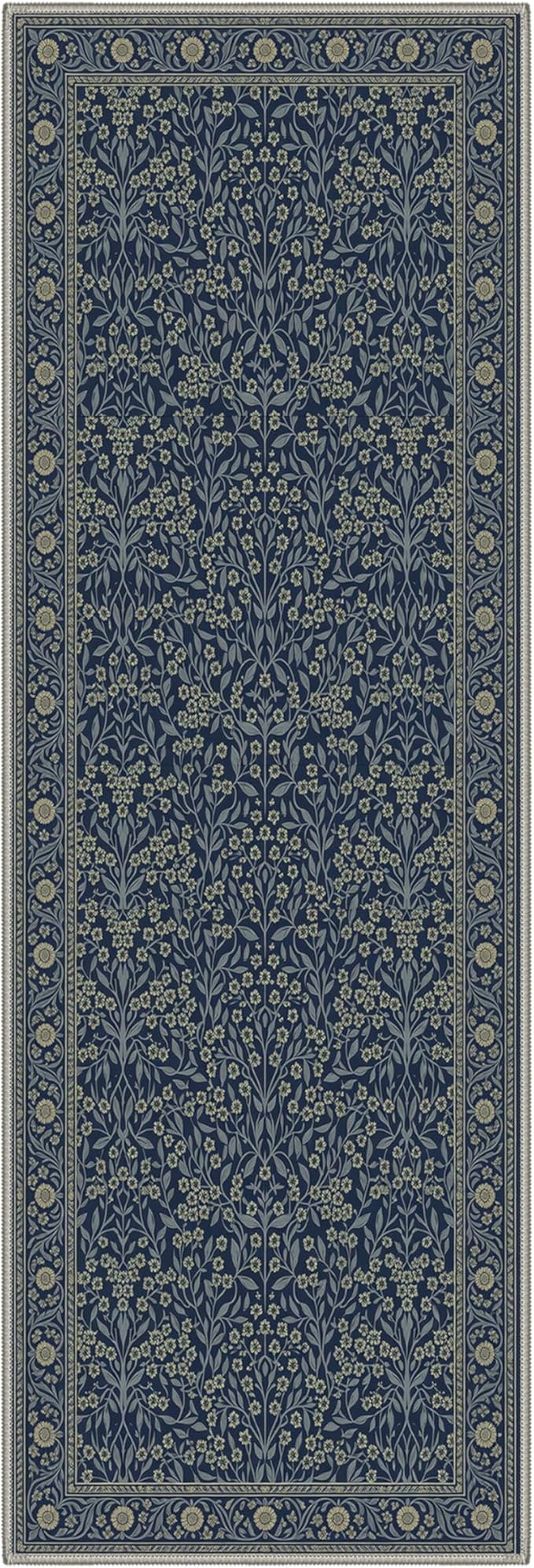 GENIMO Runner Rug 2x6 Non Slip Machine Washable Vintage Hallway Runner Rug, Low Pile Lightweight Rugs for Entryway, Hallway, Kitchen and Corridor, Floral Navy