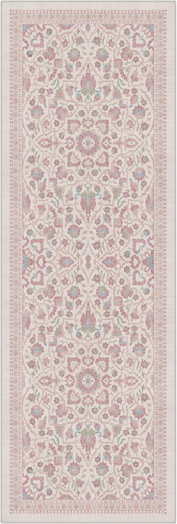 GENIMO Runner Rug 2x6 Non Slip Machine Washable Vintage Hallway Runner Rug, Low Pile Lightweight Rugs for Entryway, Hallway, Kitchen and Corridor, Dusty Rose