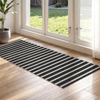 Lahome Elance Striped Easy Jute Kitchen Runner, 2x6 Washable Rug Runners for Hallways Non Slip Entryway Rug, Farmhouse Neutral Indoor Outdoor Black Carpet for Laundry Room Front Porch