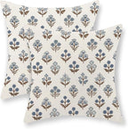 Brown Blue Pillow Covers 16x16 Inch Set of 2 Boho Block Print Floral Throw Pillows Vintage Flower Decorative Pillow Cases Outdoor Linen Farmhouse Cushion Cover for Couch Sofa Bed Decor