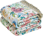 MSGKV Boho Throw Blanket 50"x60" Couch Floral 100% Cotton Blanket Spring Breathable Lightweight Farmhouse Blankets for Sofa Home Decor Muslin Guaze All Seasons